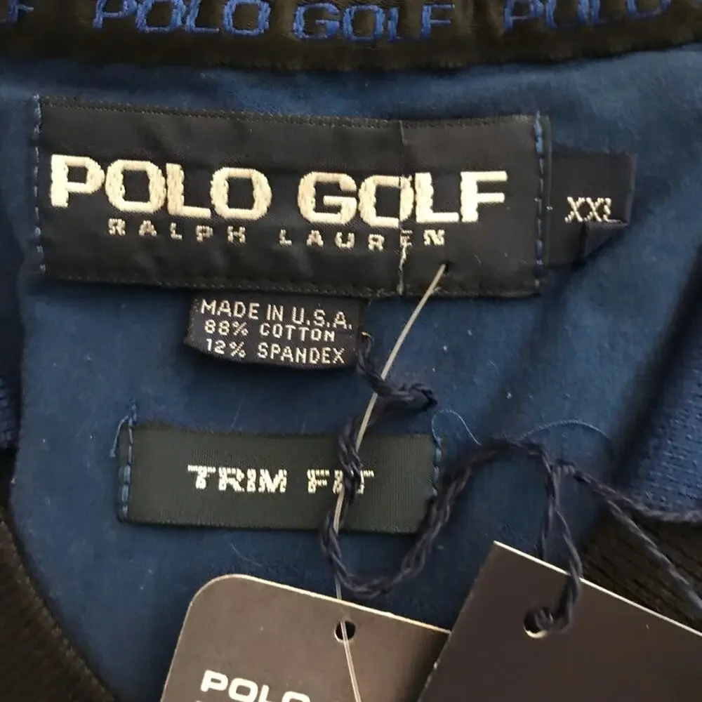 Ralph Lauren Polo Golf V-Neck Polo Shirt Blue with Black Stripe Short Sleeve XXL